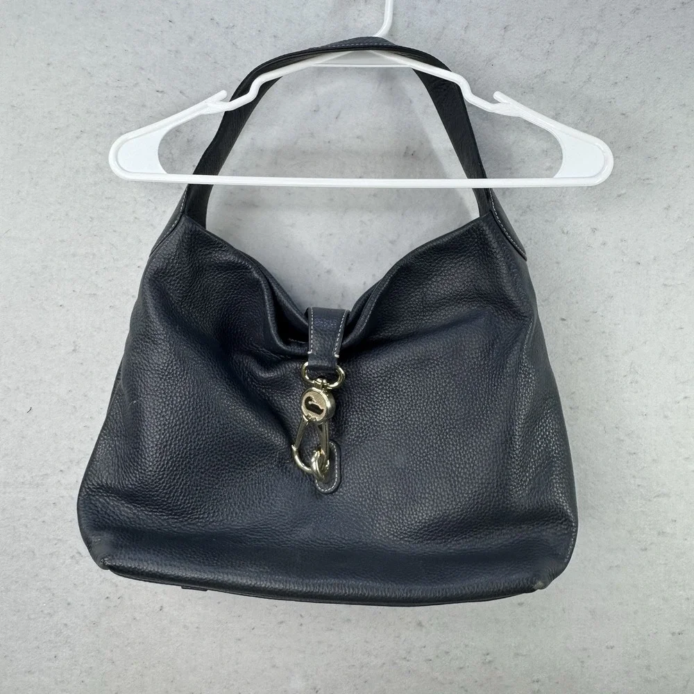 Dooney & Bourke‎ Hobo Logo Lock Shoulder Bag Black Pebble W/ Wallet Gold Tone